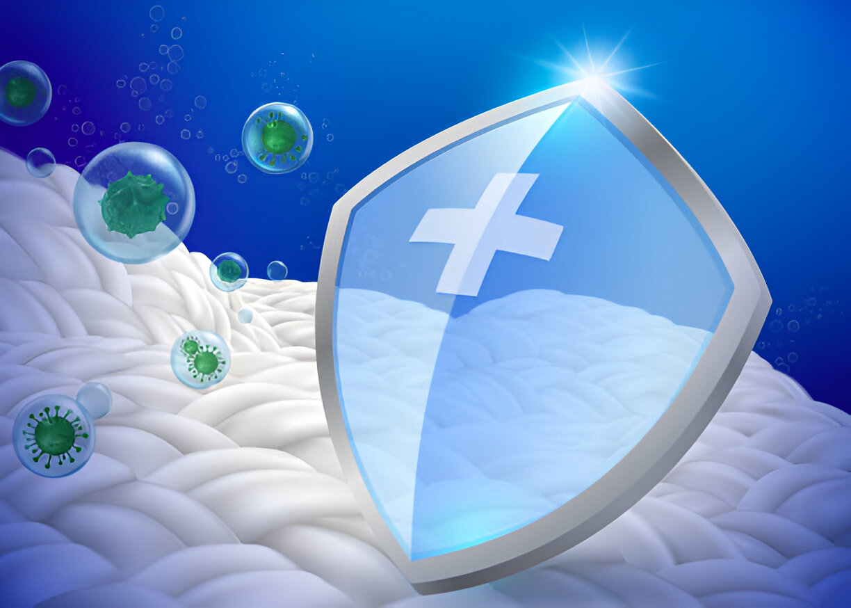 Prevents bacteria and viruses on fabric fibers