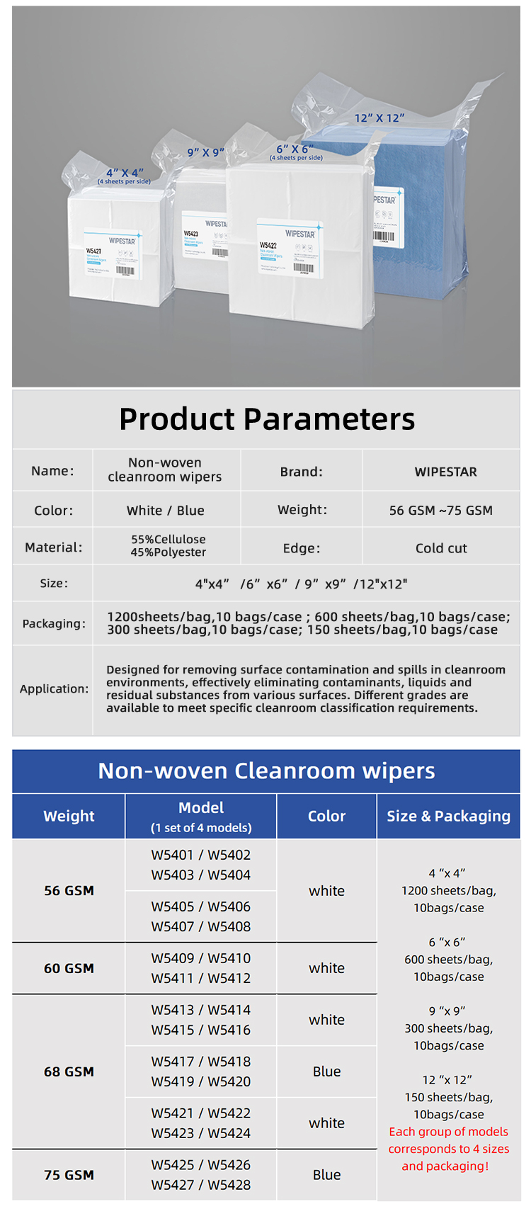 W5403 Non-woven Cleanroom Wipers